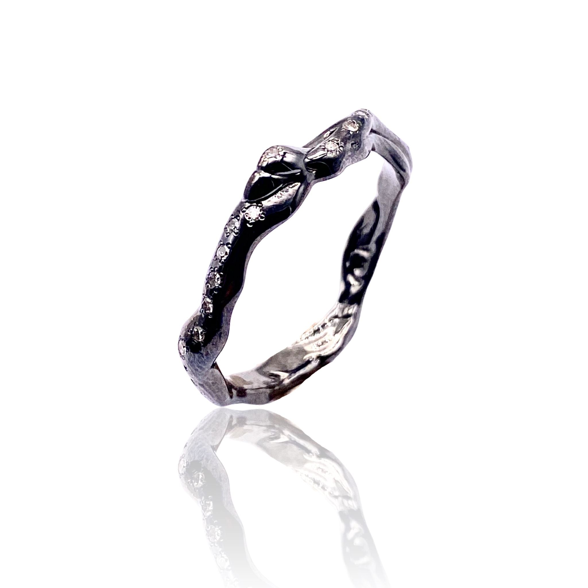 18kt Black Gold Organic Band with crusted Diamonds