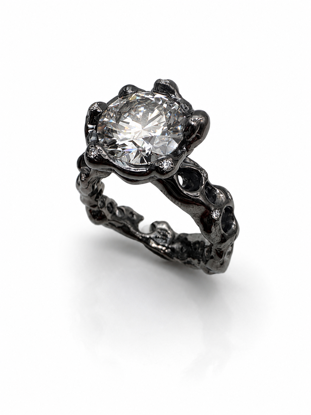 18 kt Black Gold Rock Ring with ct. 3.18 Lab Grown Diamonds