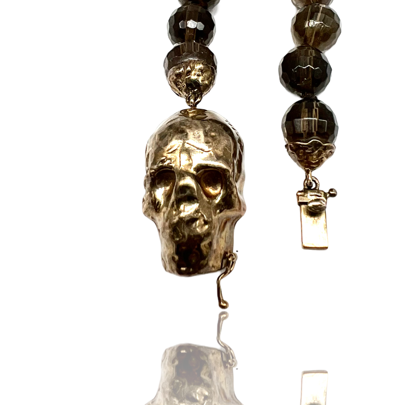 Sterling Silver Big Skull bracelet with briolet smoke quartz