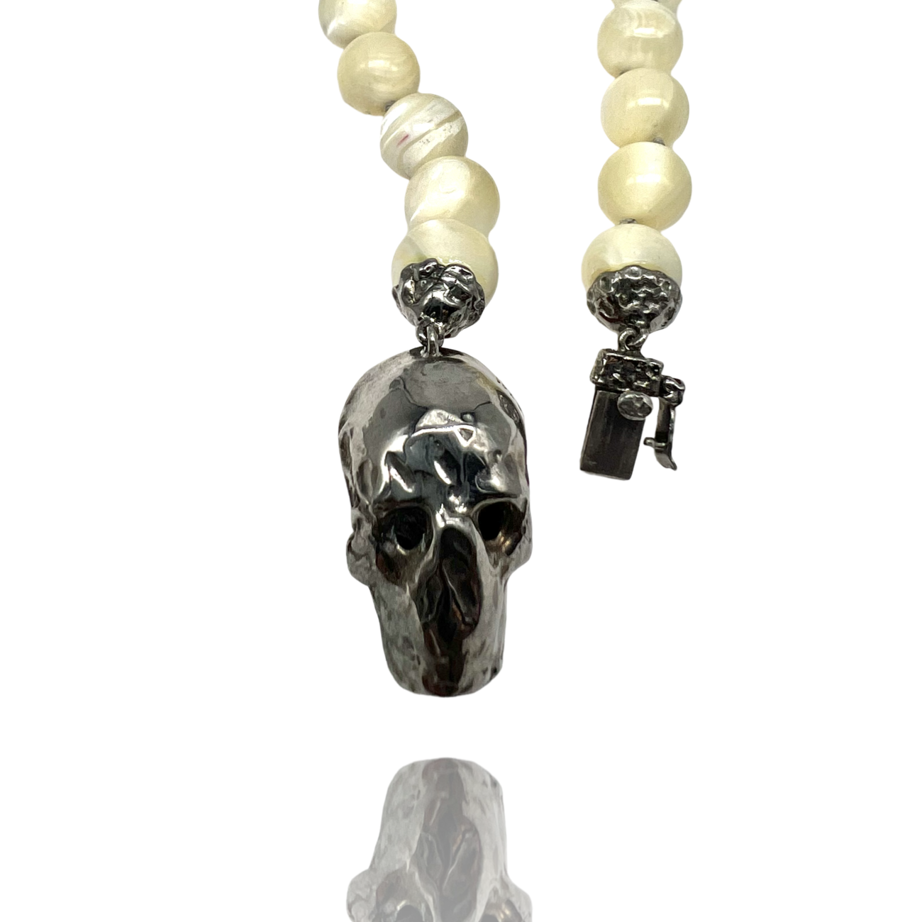 Sterling Silver Big skull bracelet with mother of pearl