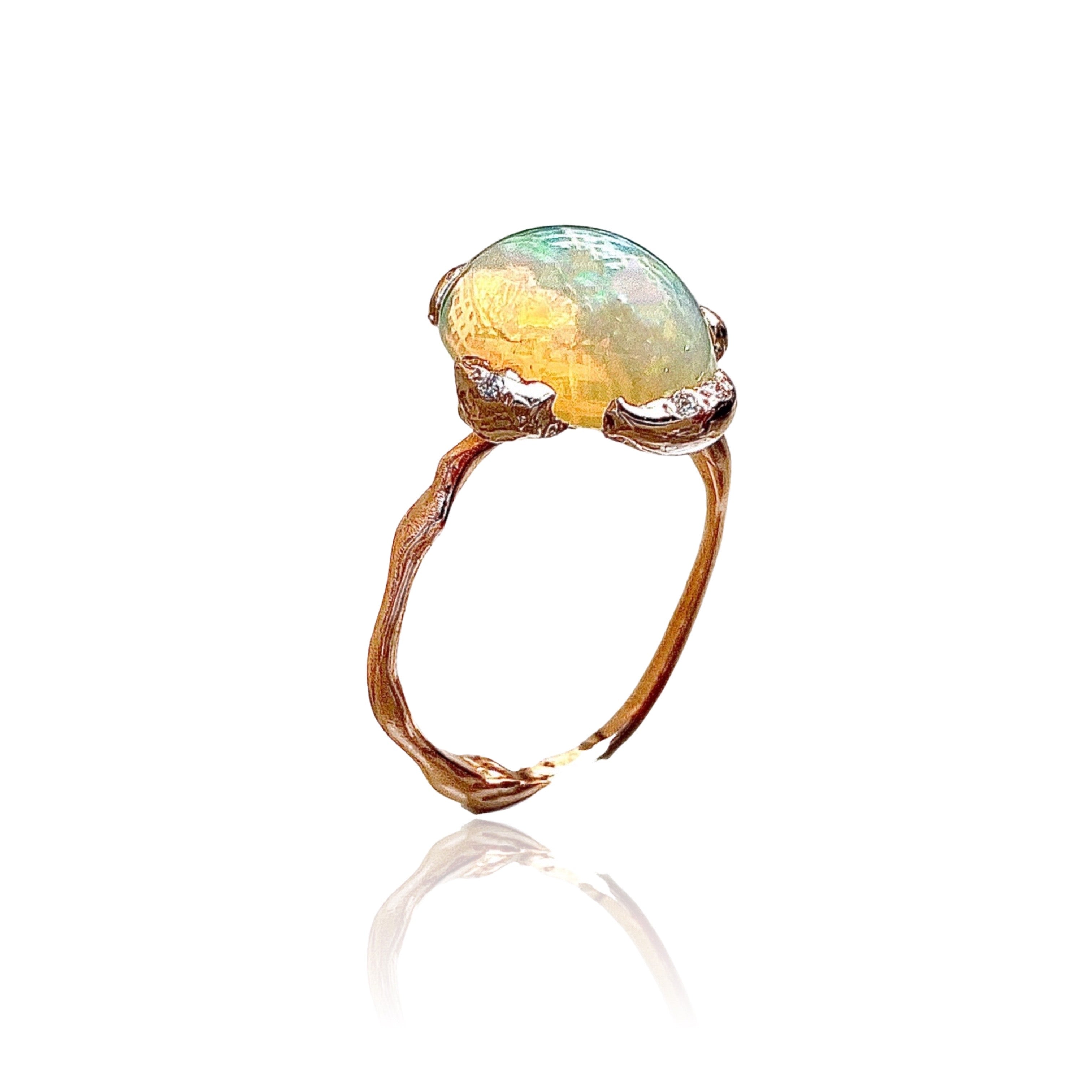 18kt Rose Gold Microbo Ring with Ethiopian Opal and Diamonds