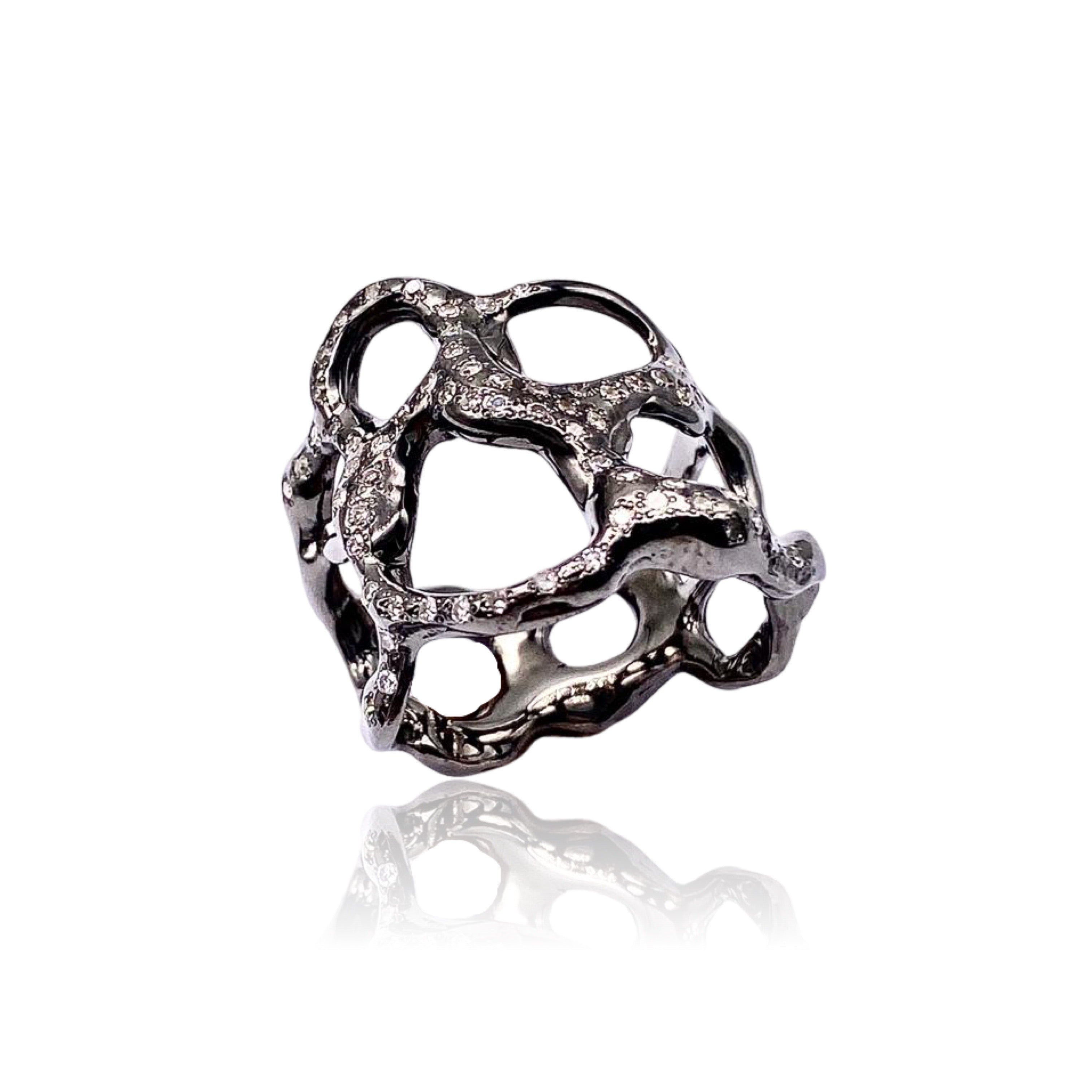 18kt Black Gold Crateri Ring with Diamonds