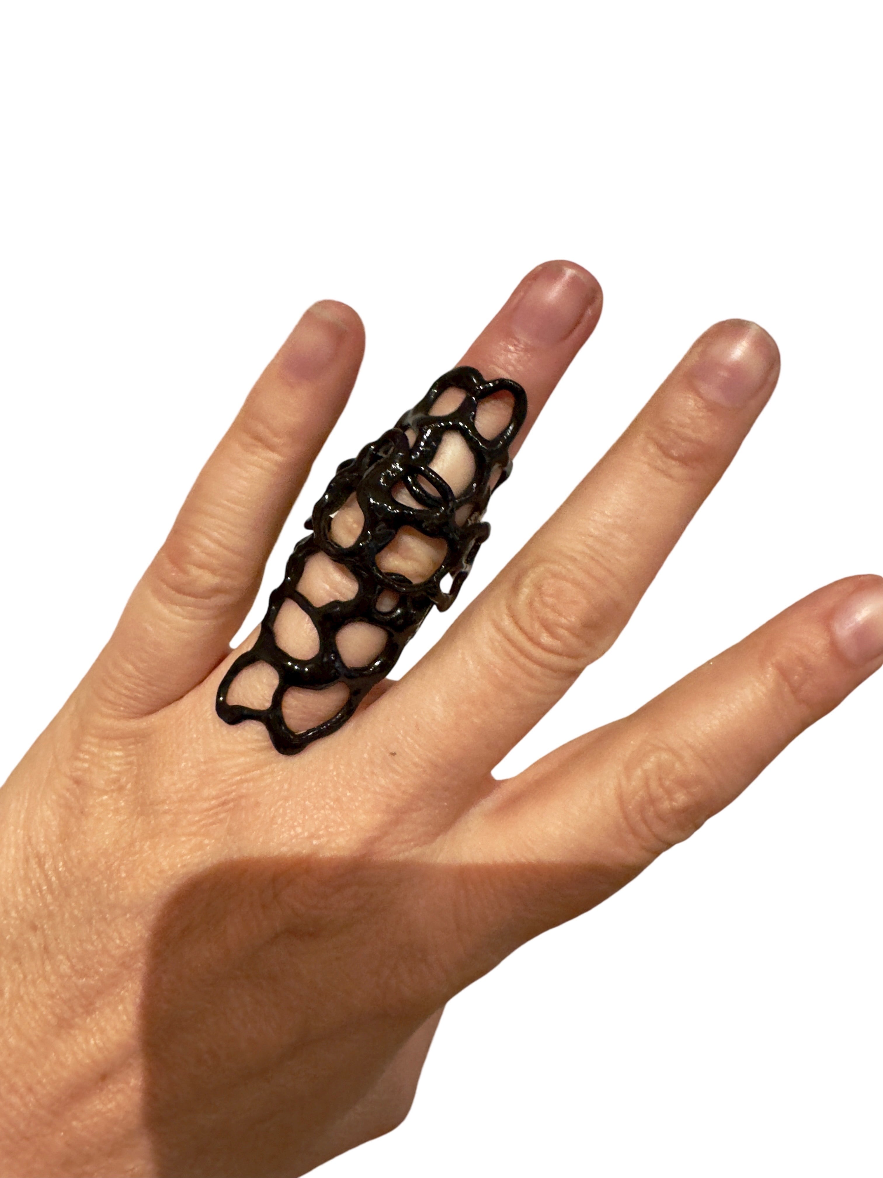 Silver and Black Enamel Armour Ring