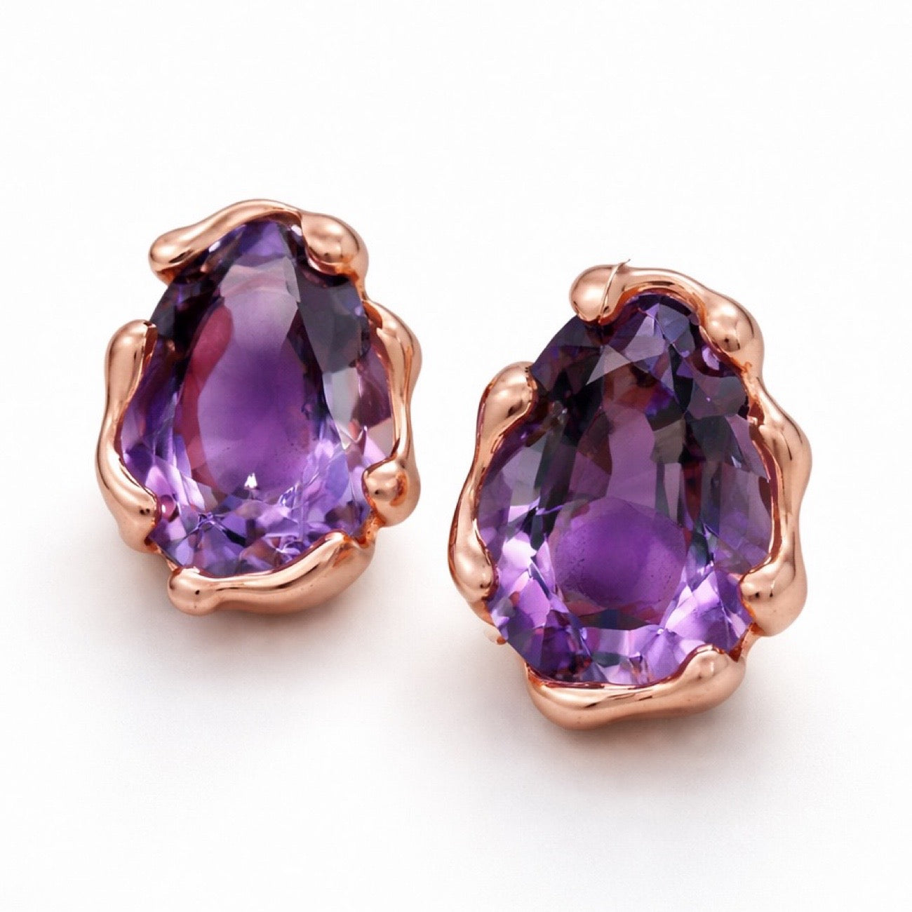 18kt Rose Gold Amethyst rose cut Quercus Earrings