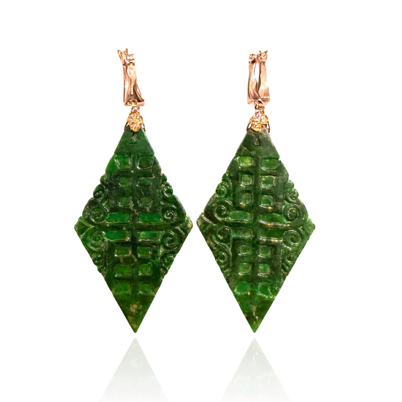18 kt yellow gold with Green Jade Earrings