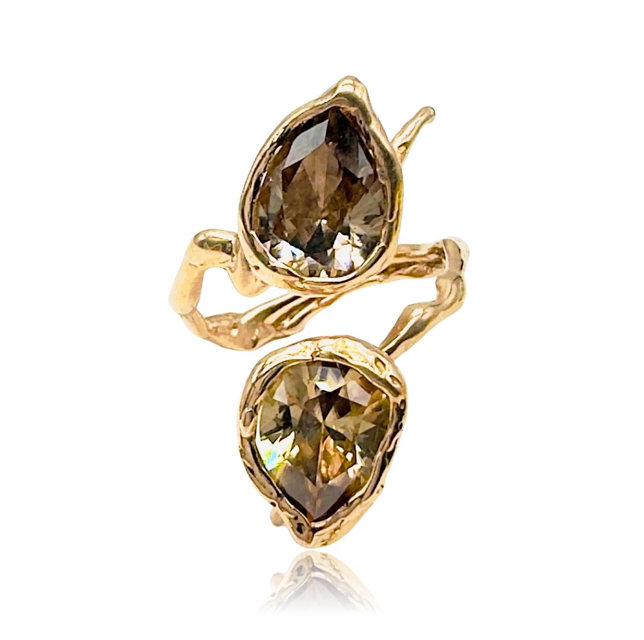 18kt Rose Gold Oak’s branch Ring with double Natural Zircon. SOLD