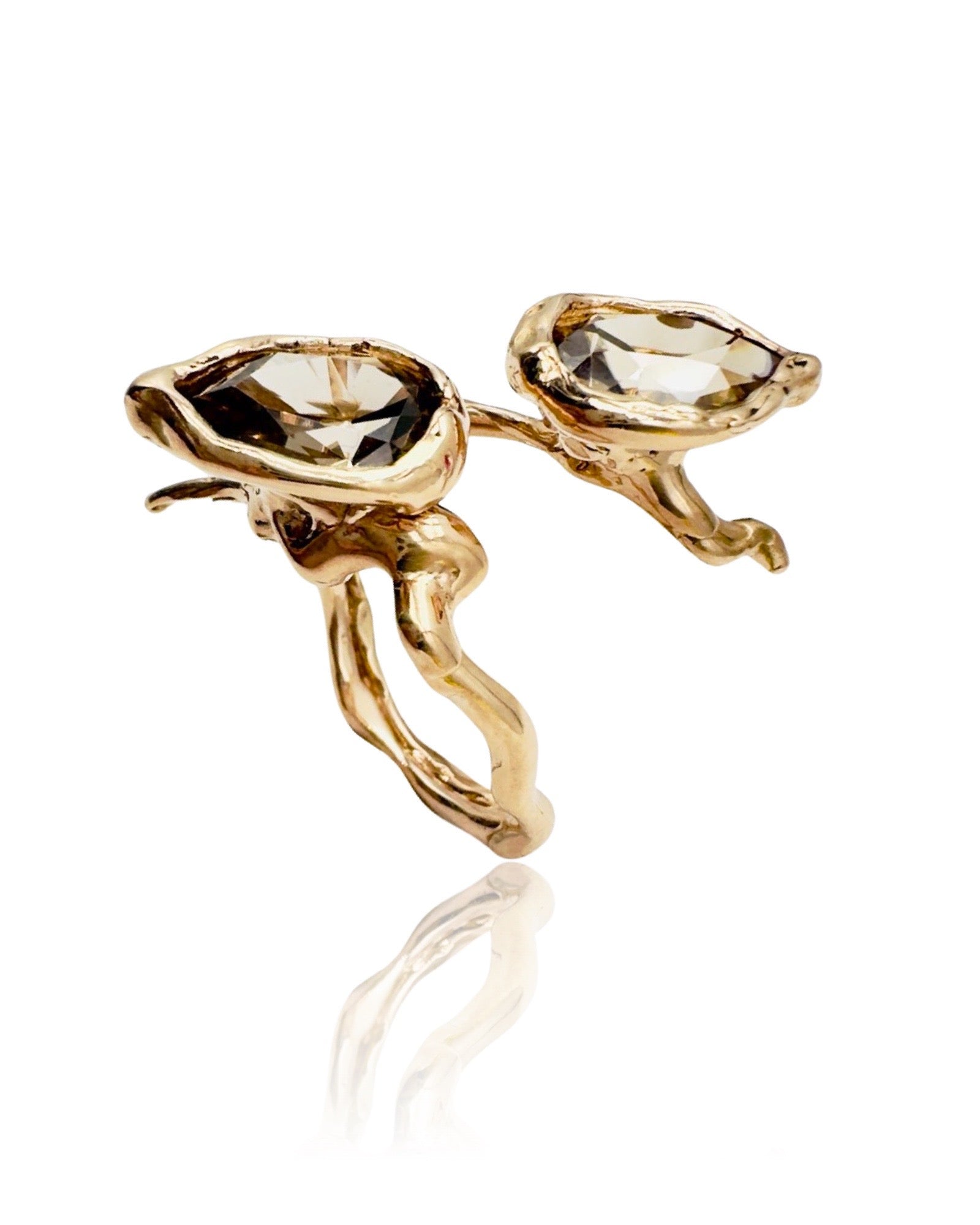 18kt Rose Gold Oak’s branch Ring with double Natural Zircon. SOLD