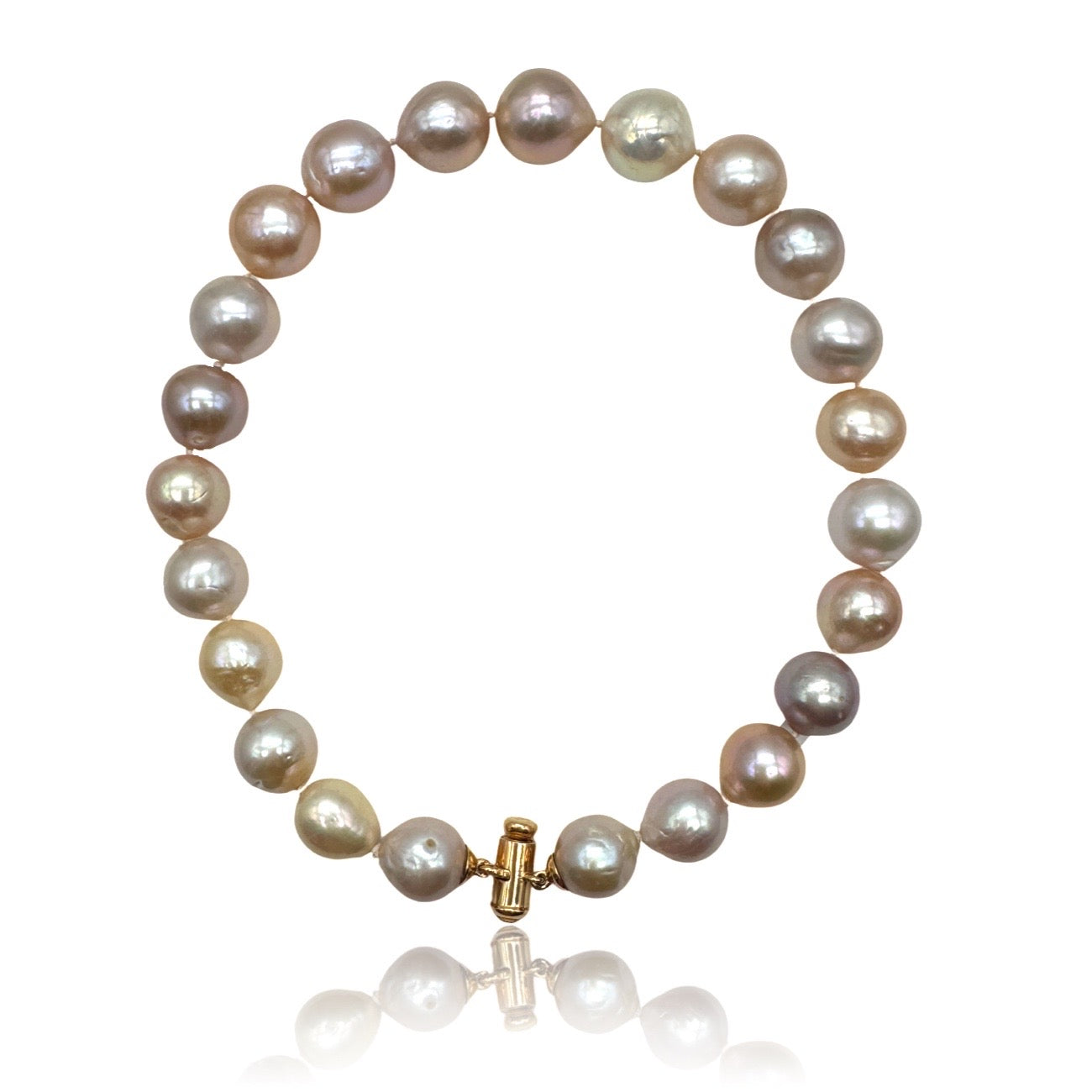 18 kt rose gold fresh water pink pearls necklace