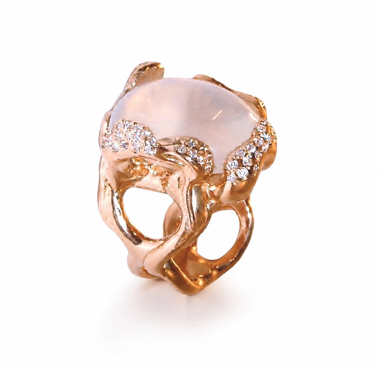 Rose Gold Quercus Ring With Moonstone and Diamonds