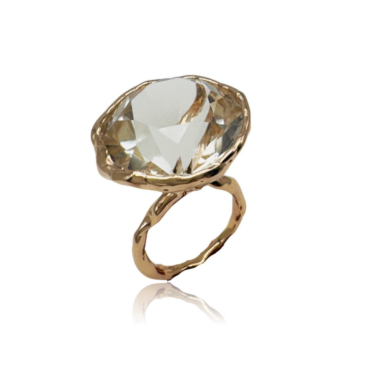 18kt Rose Gold Ring with White Topaz BIG 20mm