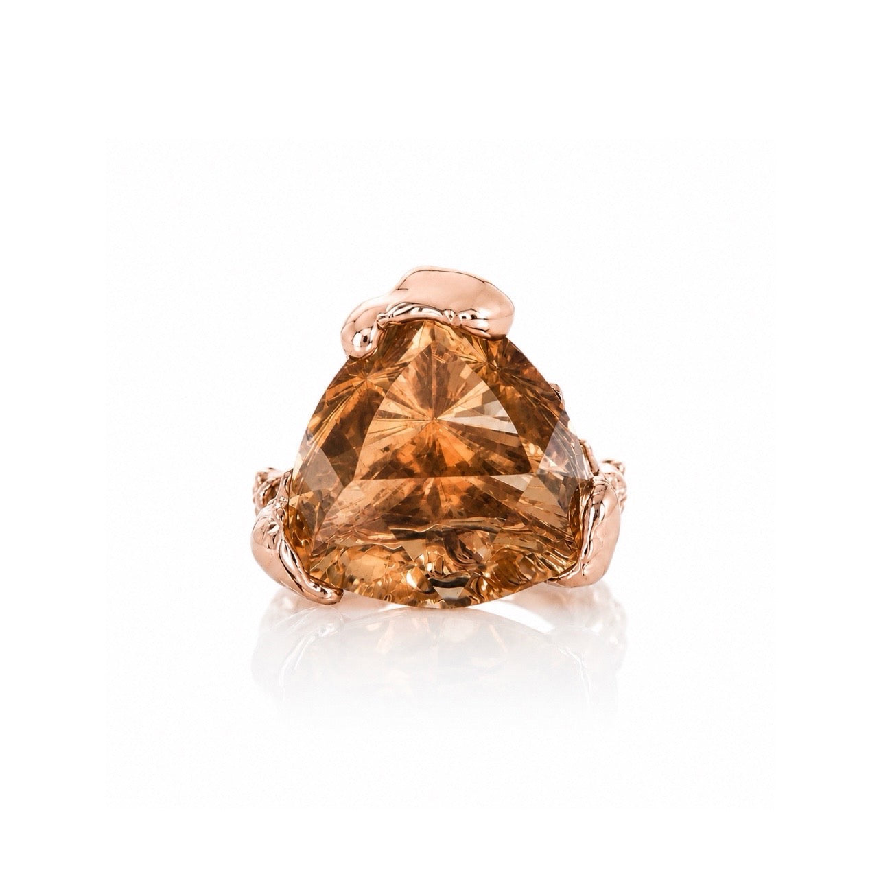 Sterling Silver plated Vermeil Rose Gold plated Pois Ring with Smokey Quartz Trillon cut