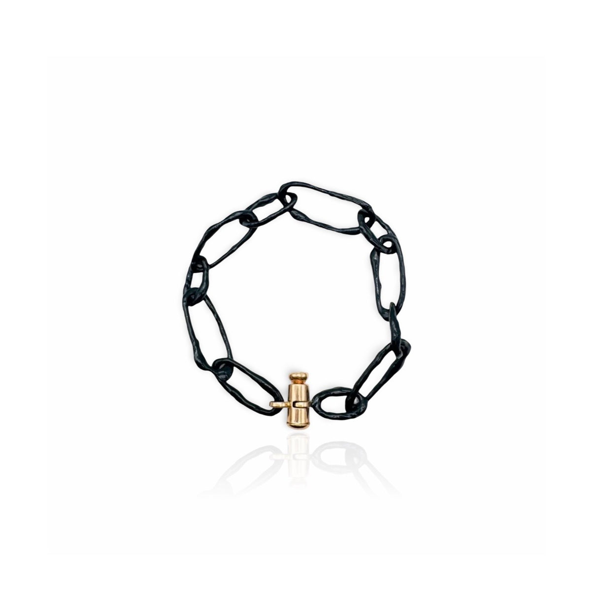 Sterling Silver Oval Bracelet Plated in Black Enamel With Gold Clasp
