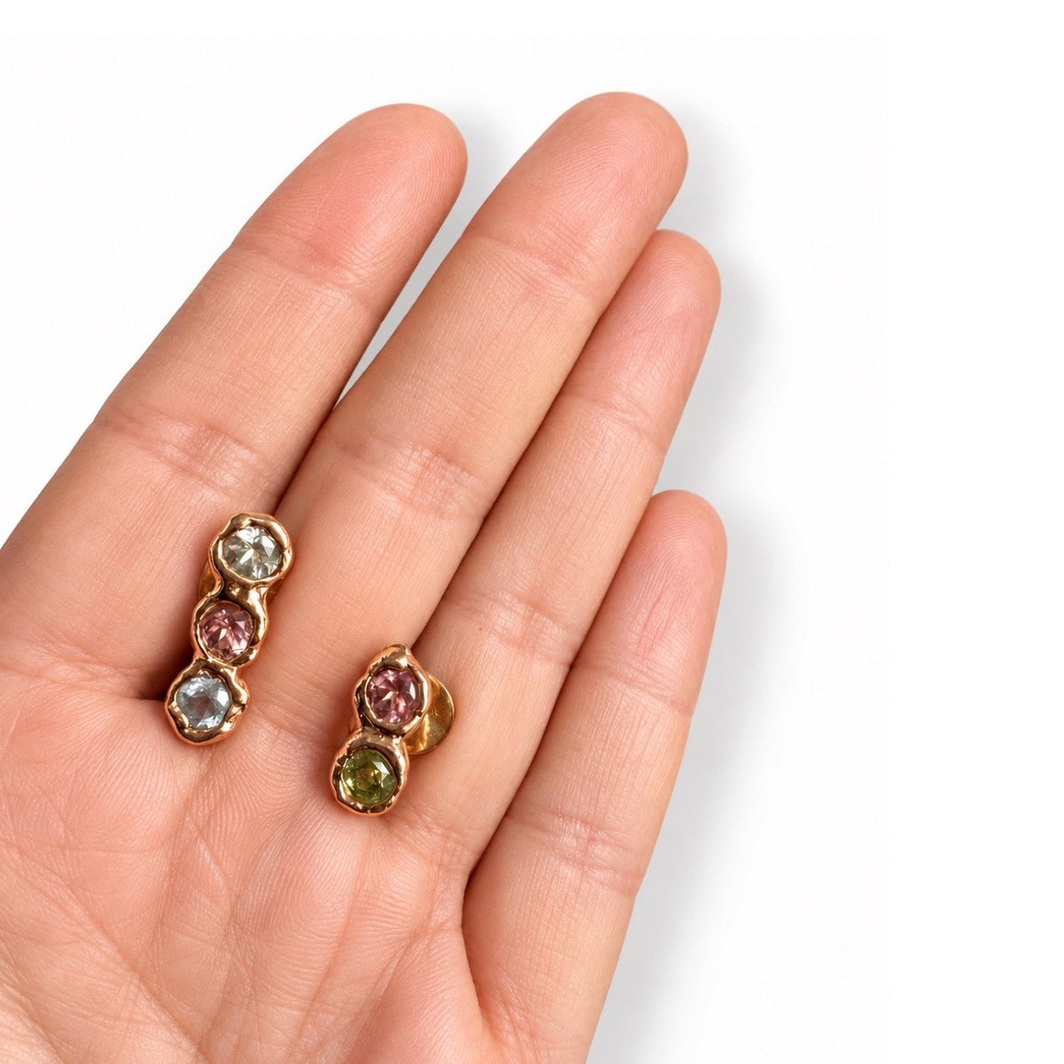 18kt Rose Gold Mini Tennis Earrings & Multicolored Beryl
