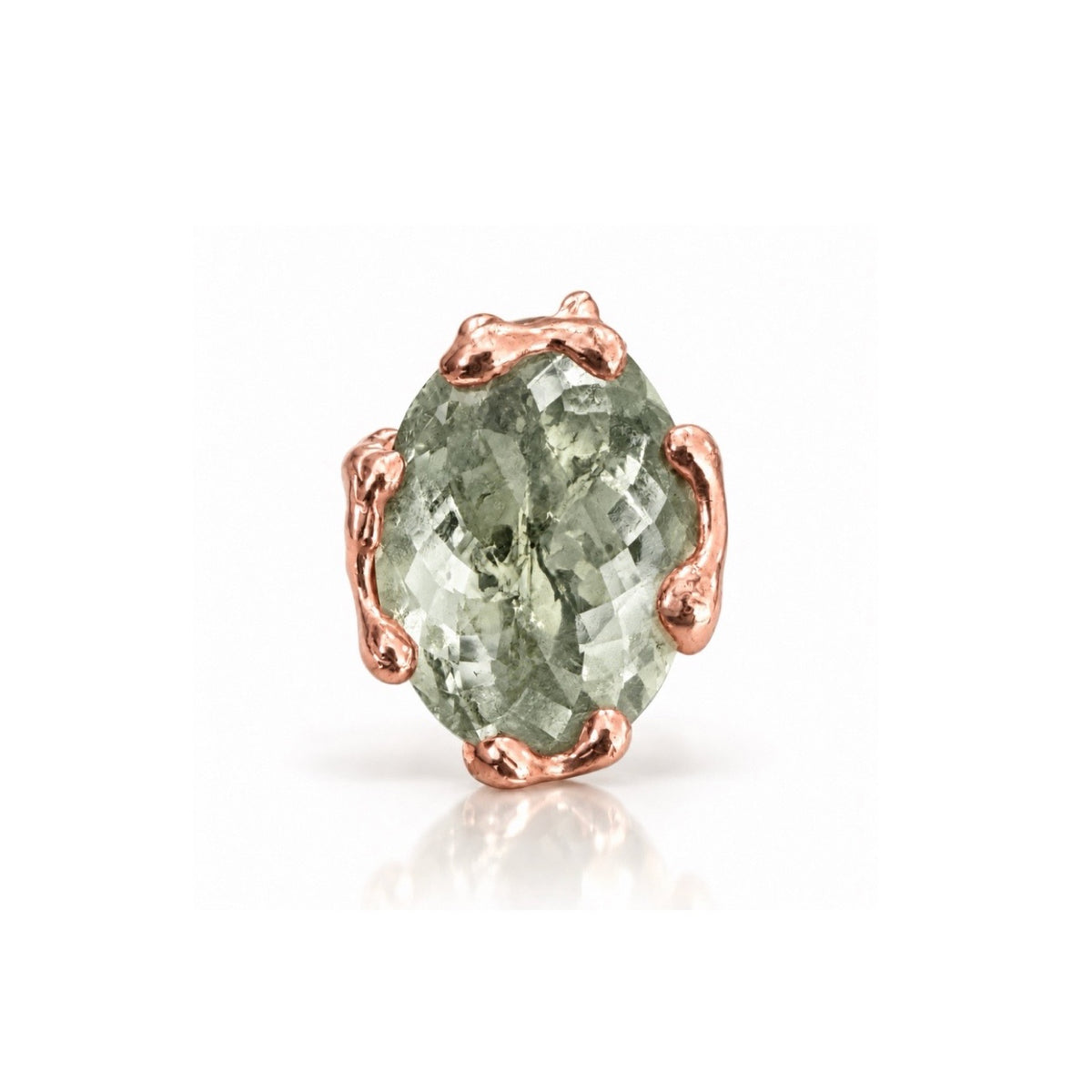 Sterling Silver plated in vermeil Rose Gold plated pois Ring with Oval broiler cut green Quartz