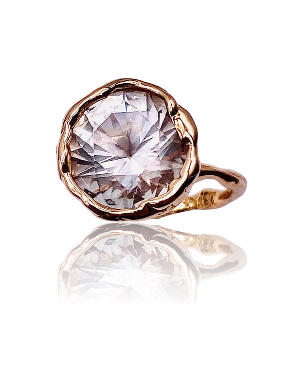 18k rose gold ring with White Topaz BIG 20mm