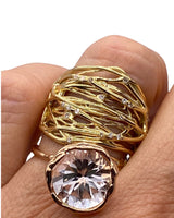 18k rose gold ring with White Topaz BIG 20mm