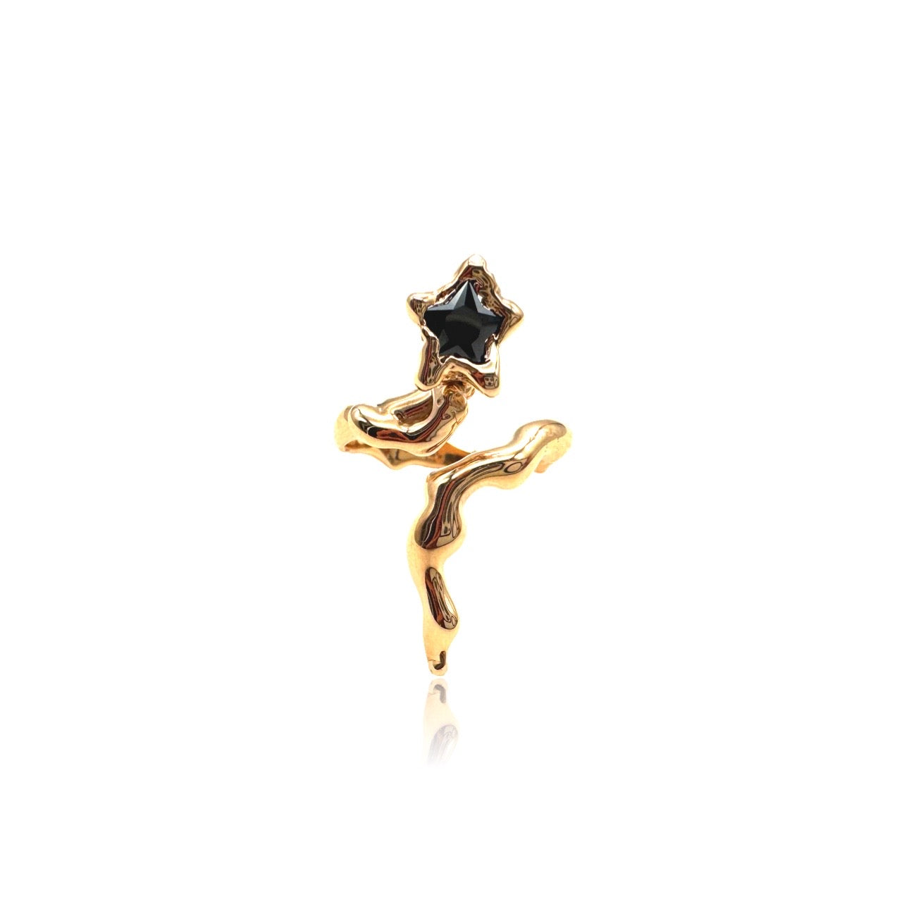 18kt Rose Gold Serpent Ring with Black Diamond Star