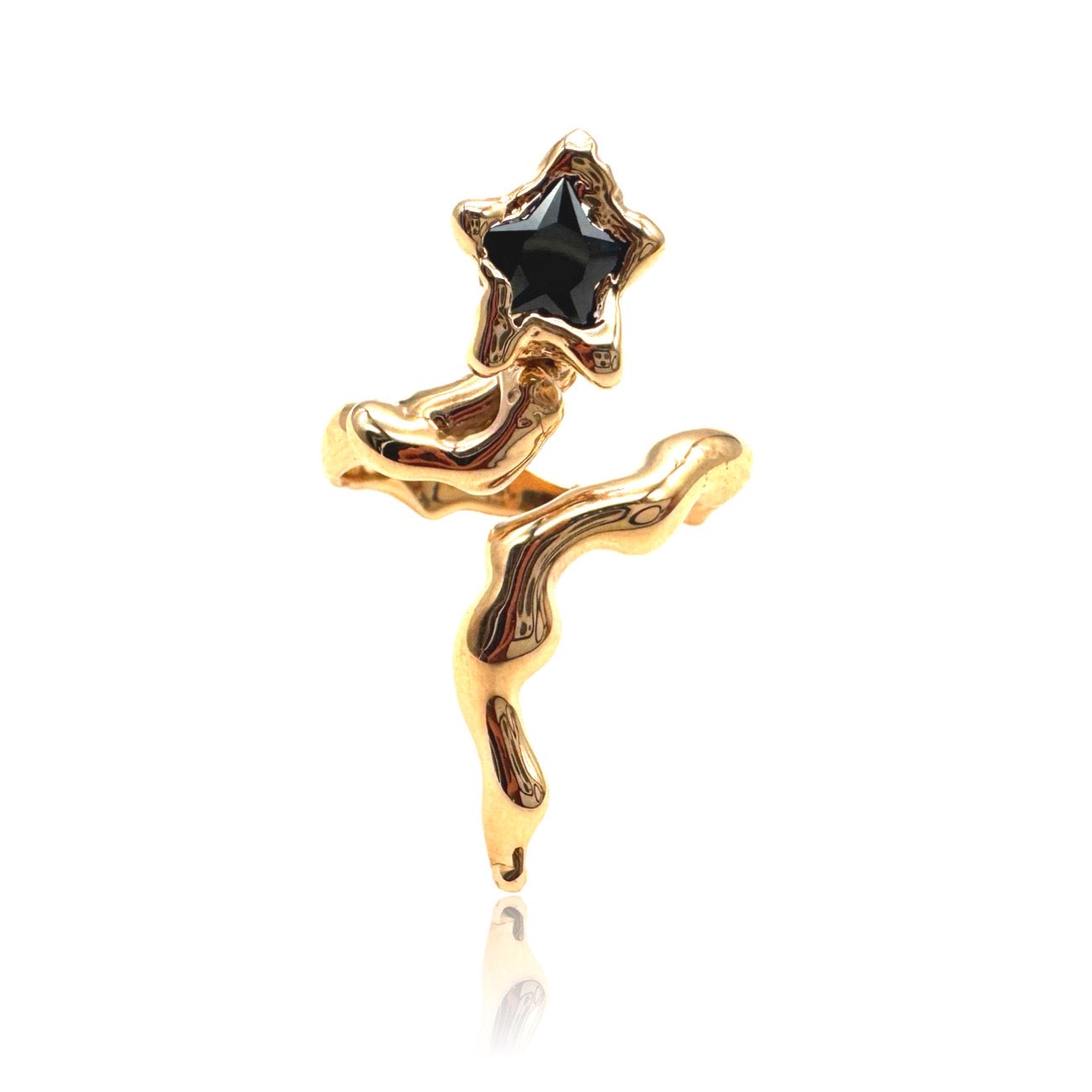 18kt Rose Gold Serpent Ring with Black Diamond Star