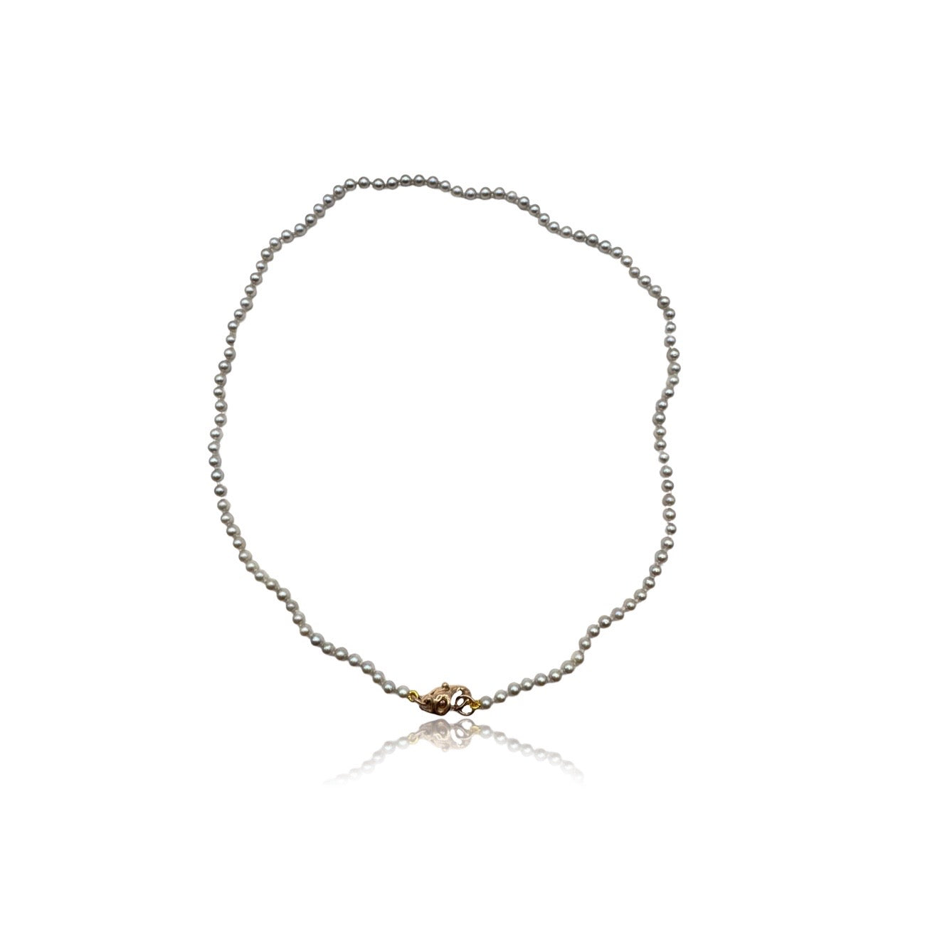 Light grey natural color Akoya pearls pearls necklace with 18kt rose clasp