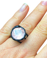 Siver enamel black plated ring with Rose Round Quartz