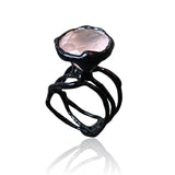 Siver enamel black plated ring with Rose Round Quartz