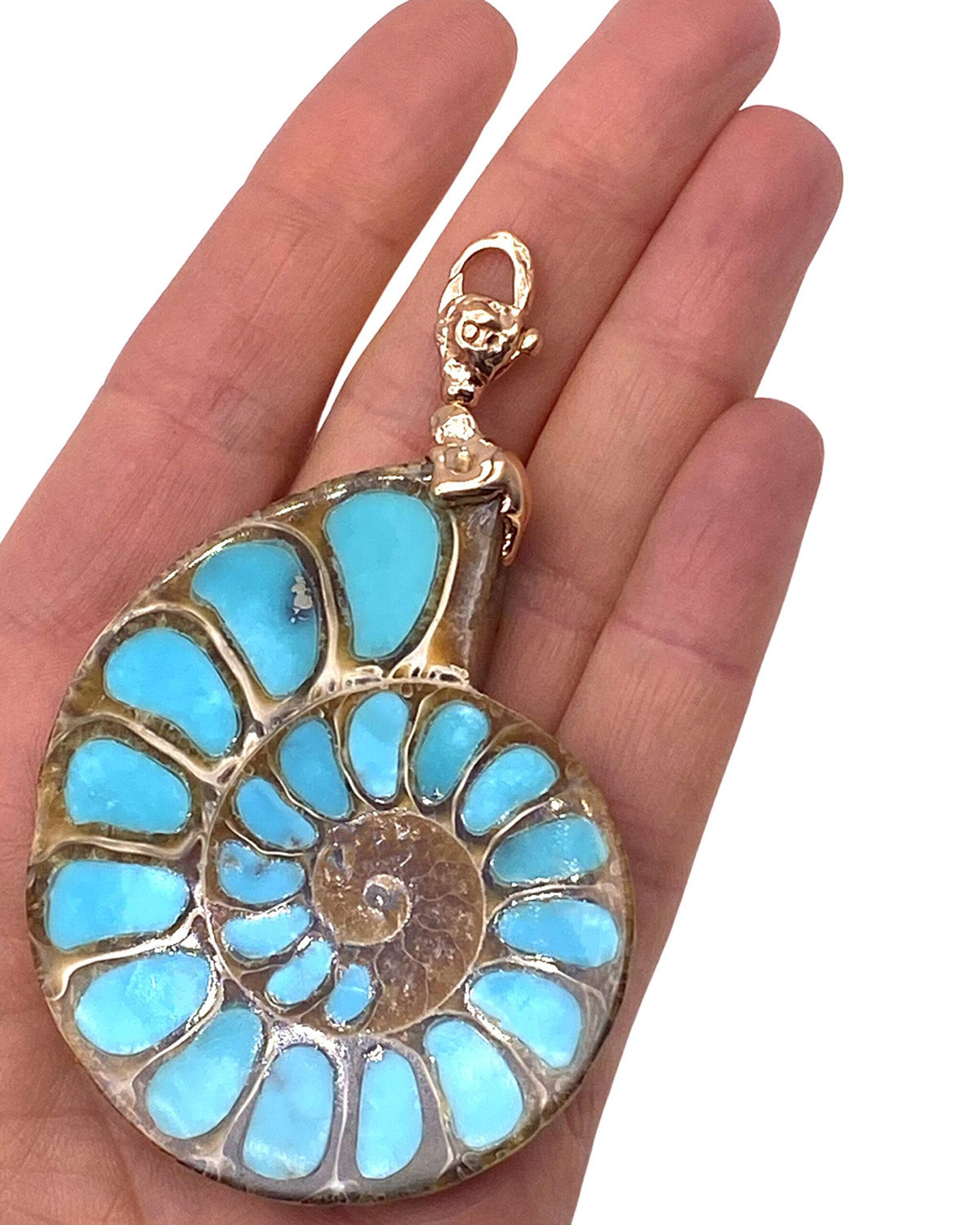 Turquoise Ammonite Pendant 18kt Rose Gold