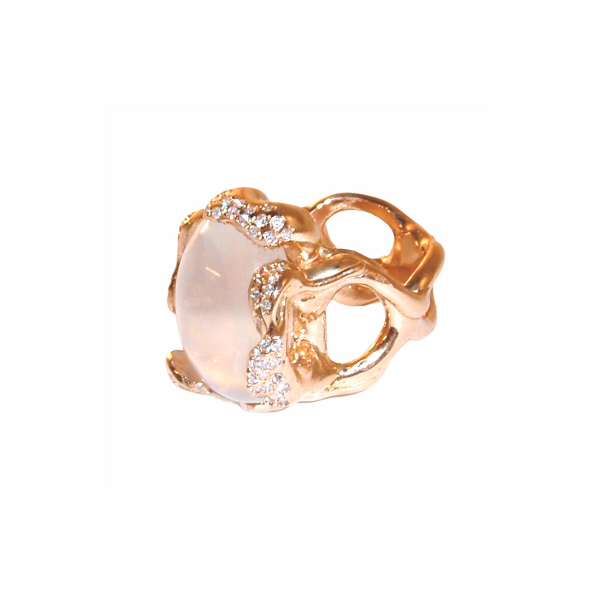 Rose Gold Quercus Ring With Moonstone and Diamonds