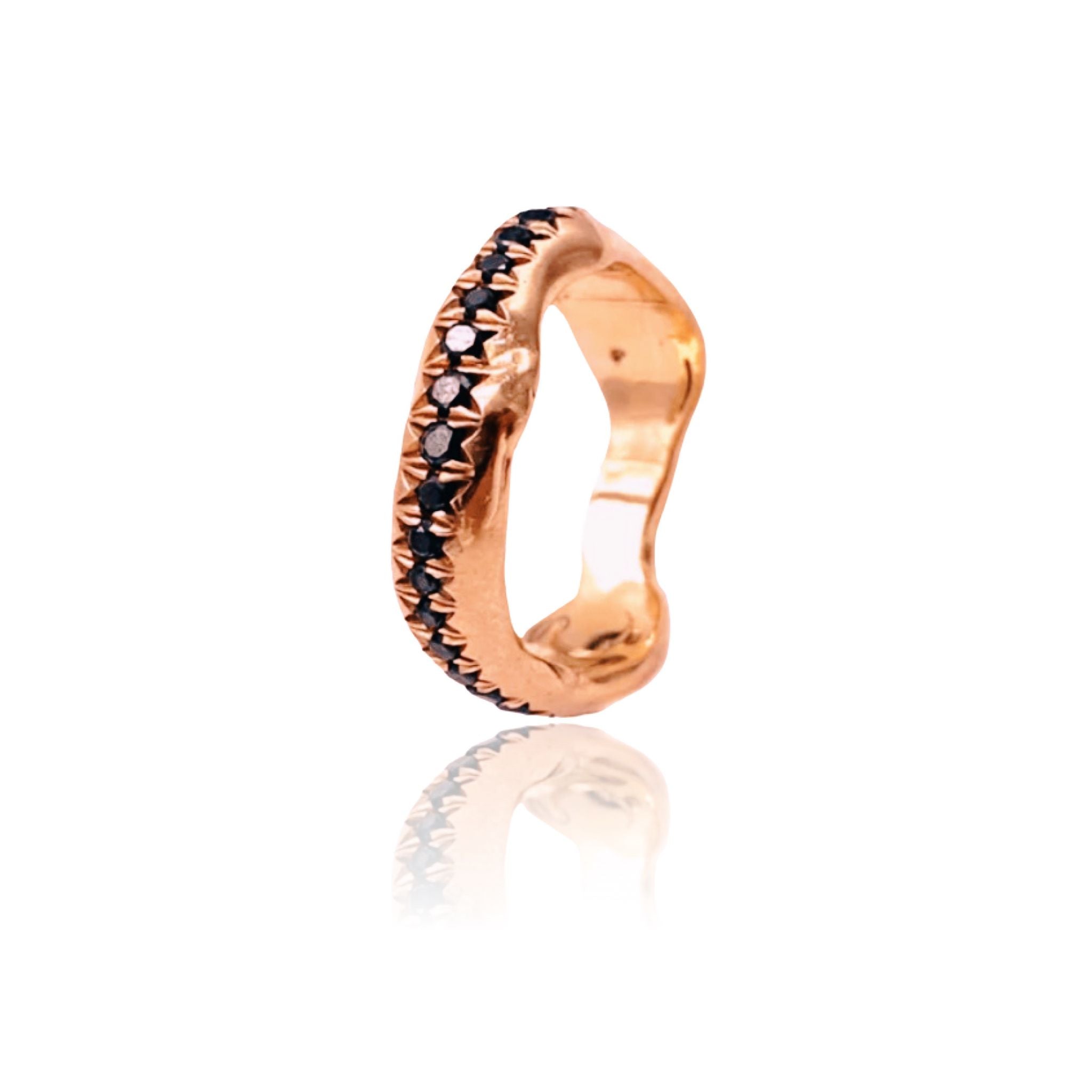 18kt Gold Organic Band with Black Diamonds
