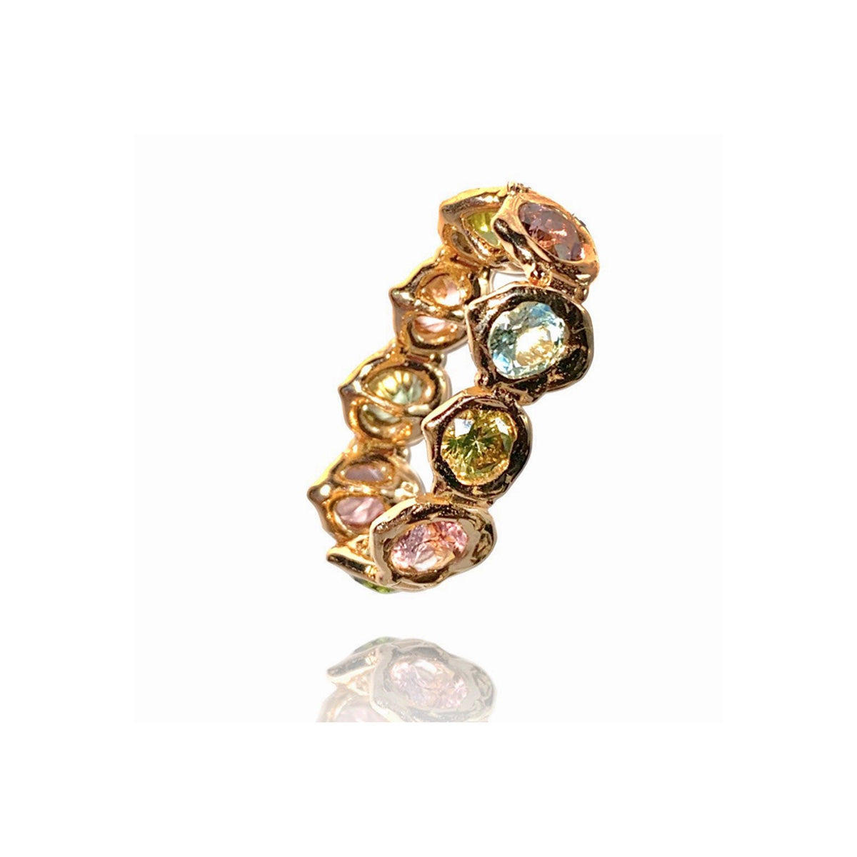 Multicolor Tourmaline Gold Tennis Ring