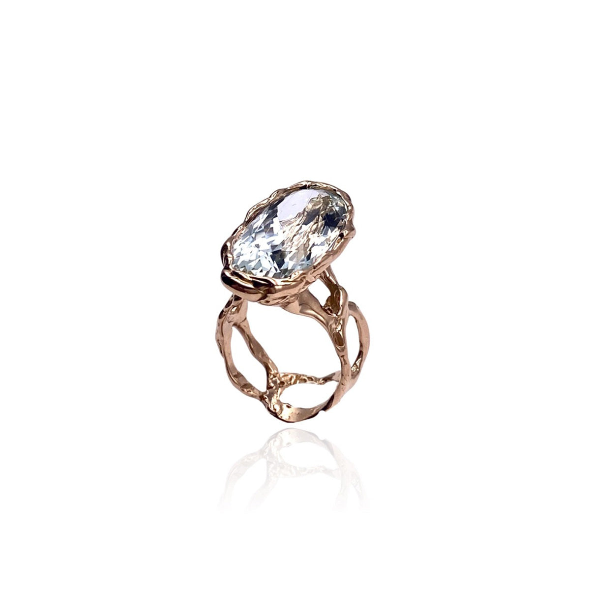 18kt Rose Gold Reticolo Ring with Aquamarine