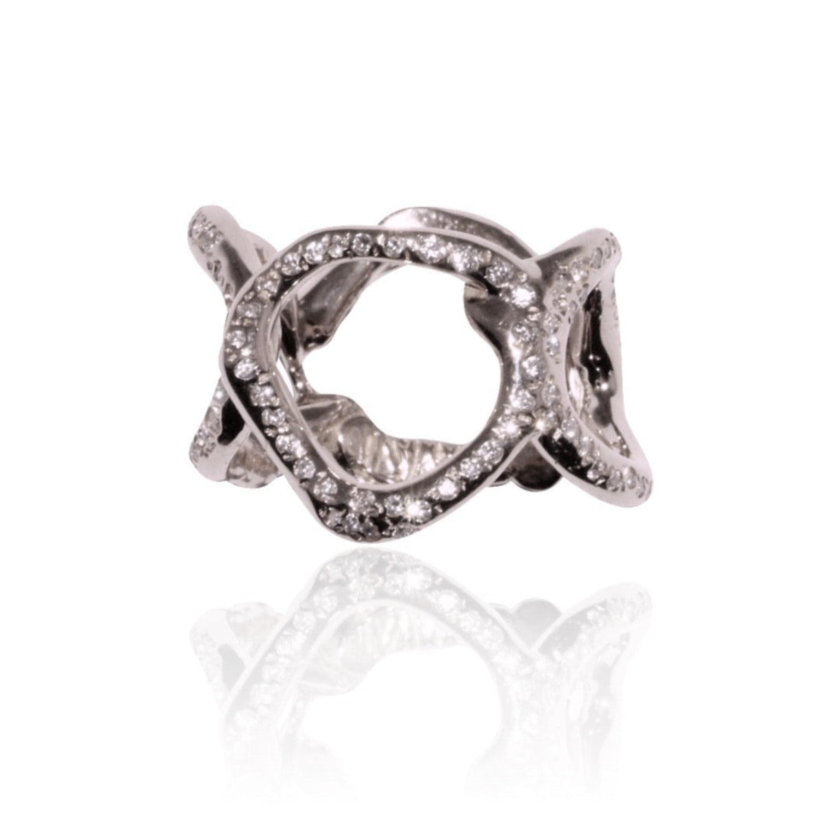 Gold Big Reticolo Ring with Diamonds