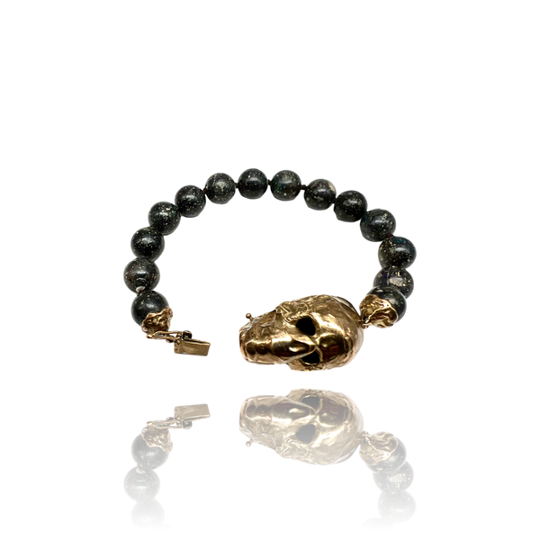 Sterling Silver Big skull bracelet with Honduras opal