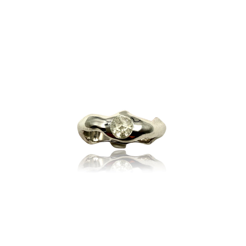 Silver white rhodium plated Organic Band with icy Diamond
