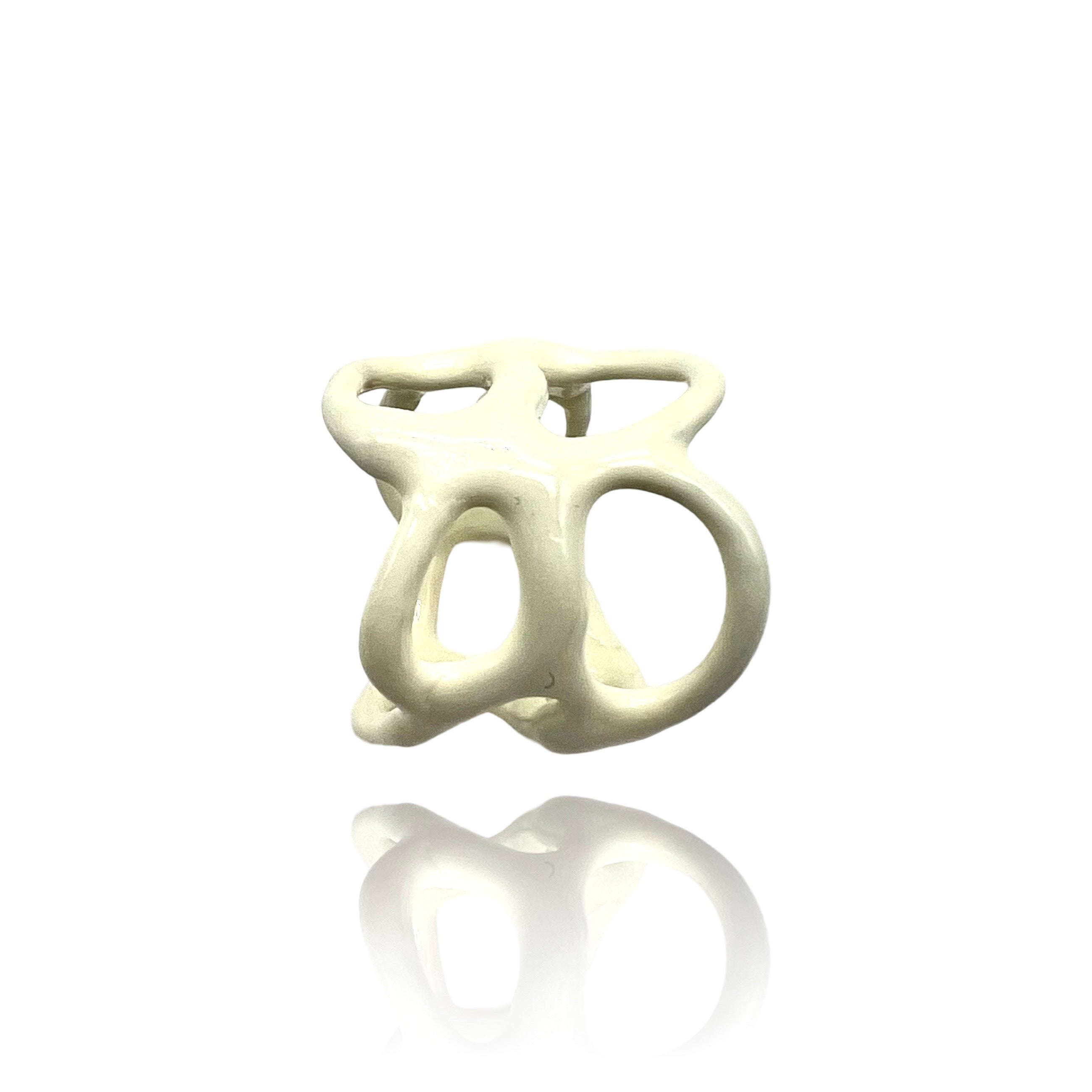 Silver  white milk Enamel Plated Organic Ring