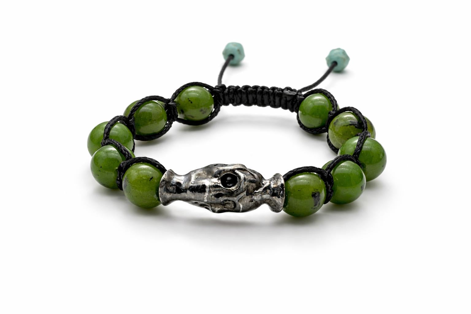 Sterling Silver skull   bracelet with avventurine beads