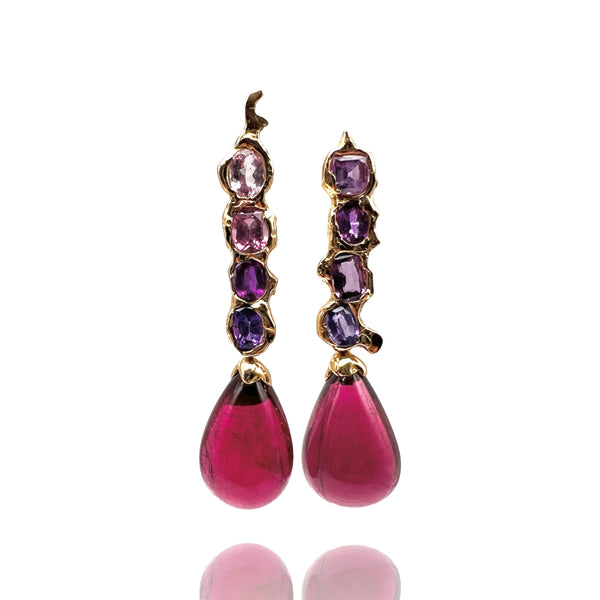 18kt Rose Gold Earring with sapphires and red tormalines