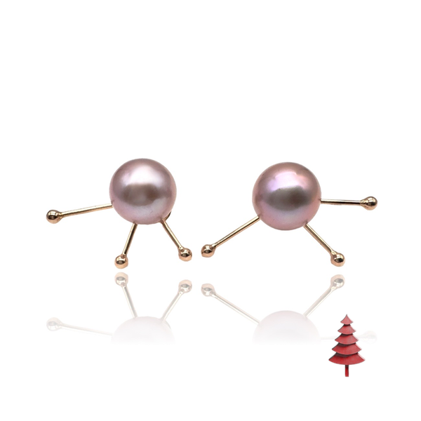 18 kt gold Satellite earrings with rose pearls