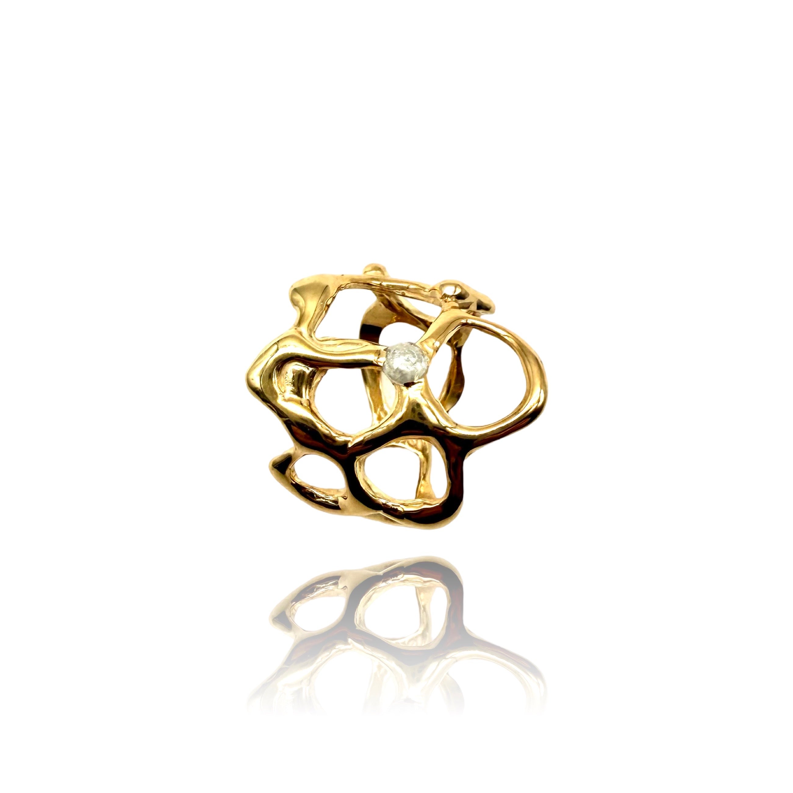 Puffy Reticolo ring in Silver Yellow Gold plated with icy Diamond