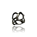 Puffy ring in Silver and black rhodium  plated Organic Band with icy Diamond