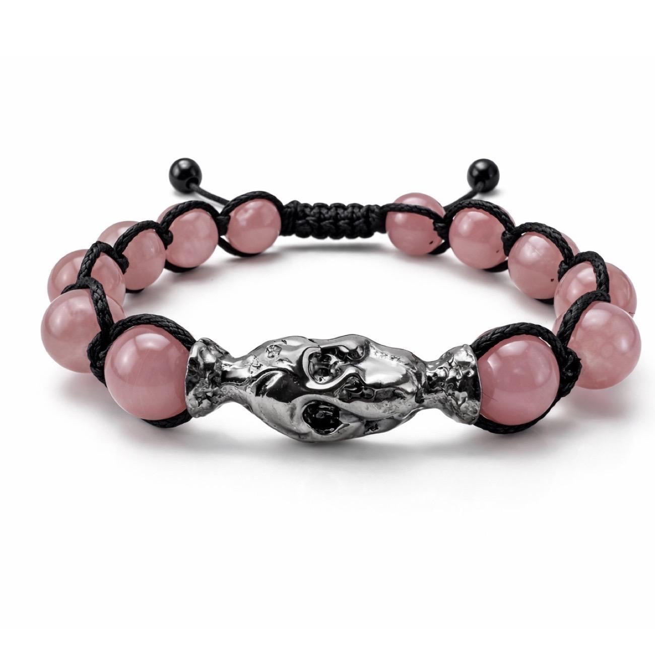 Sterling Silver skull  bracelet with rhodoite beads