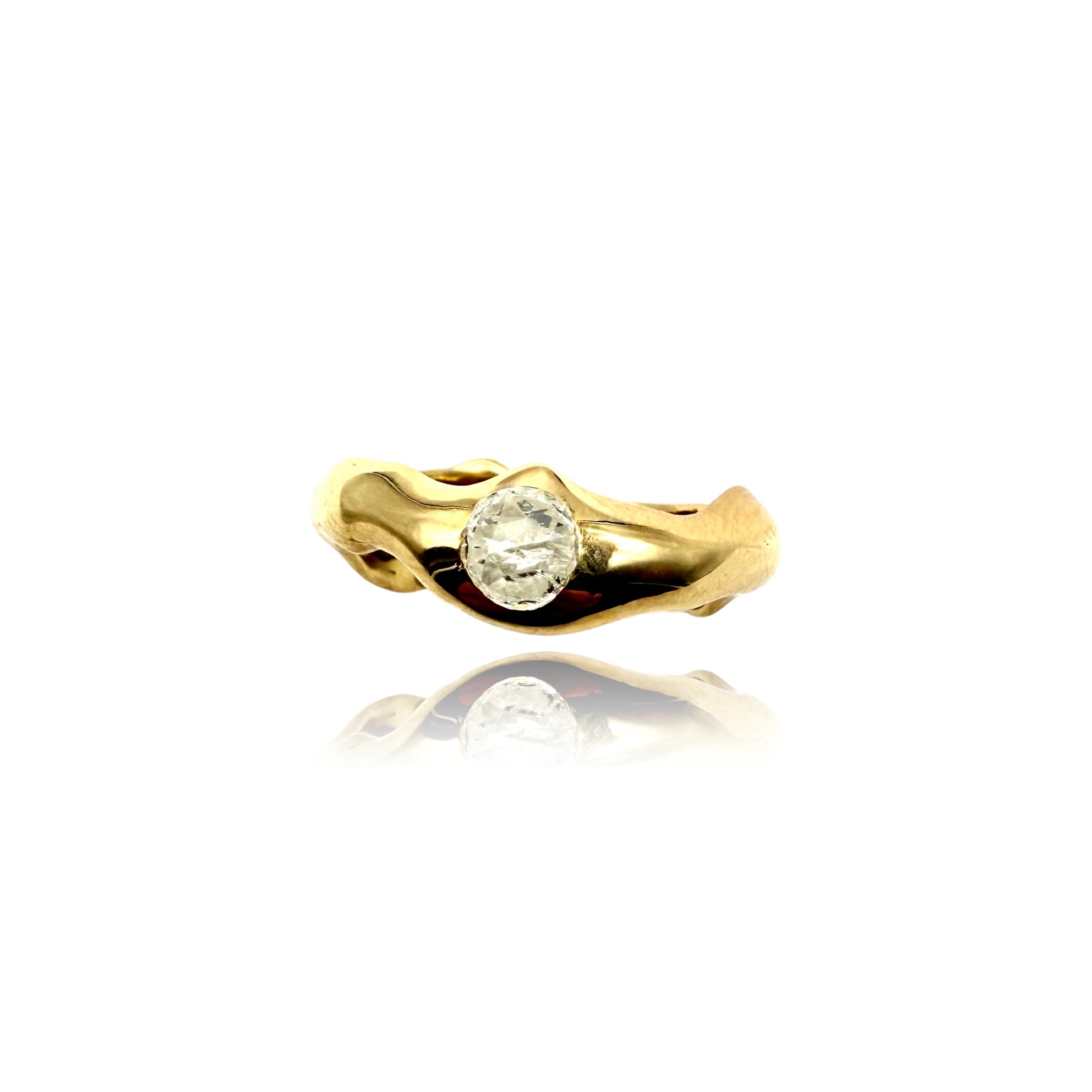 Silver yellow Gold plated Organic Band with icy Diamond