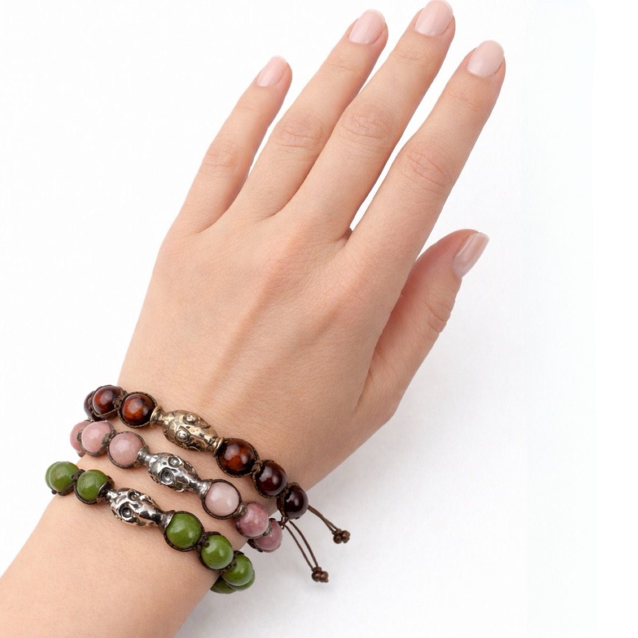 Sterling Silver skull   bracelet with avventurine beads