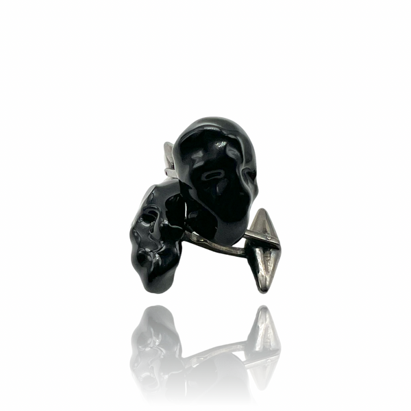 Silver And black enamel skull cuff links