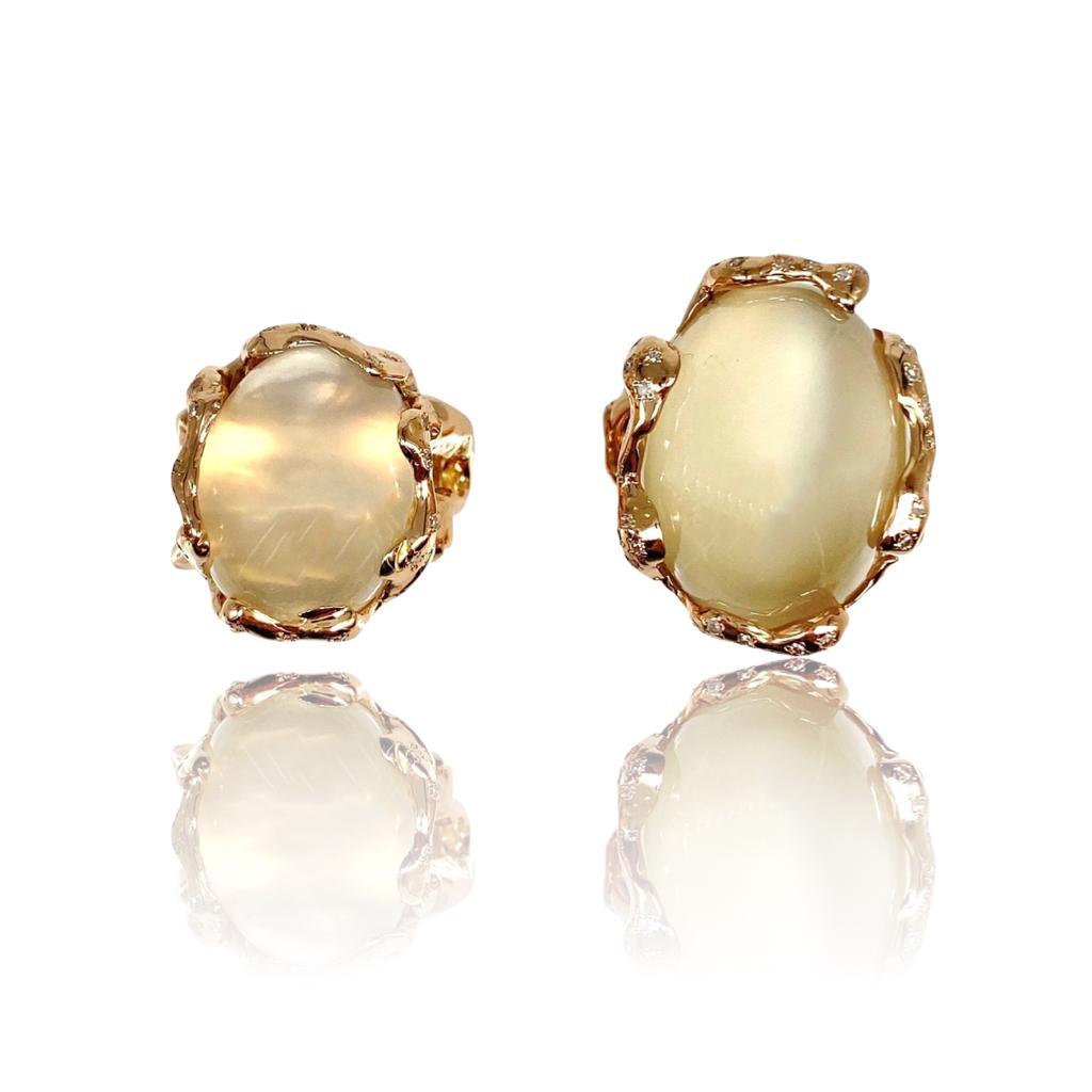 18 kt Rose Gold Quercus Ring with Moonstone and diamonds Petite version