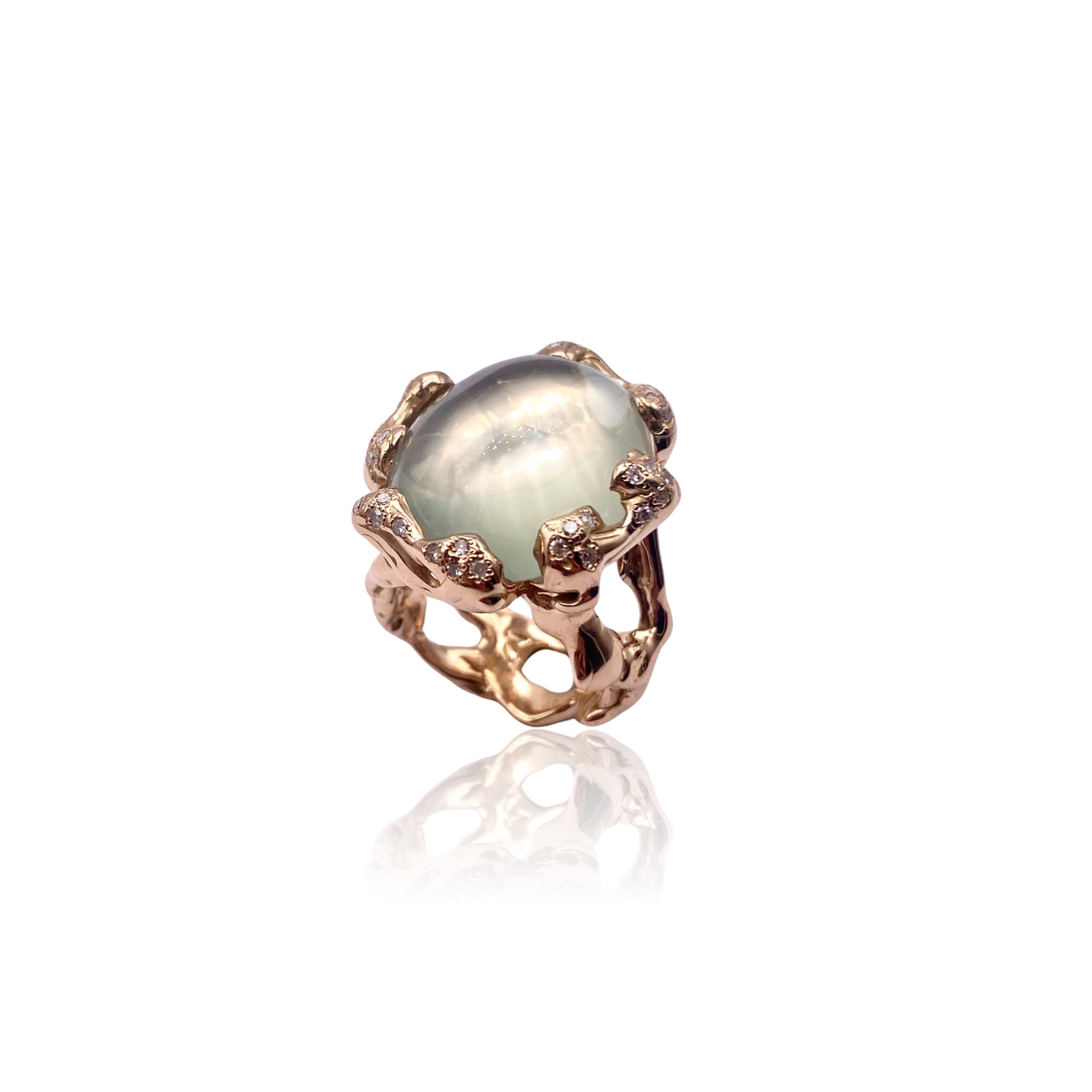 Rose Gold Quercus Ring With Moonstone and Diamonds