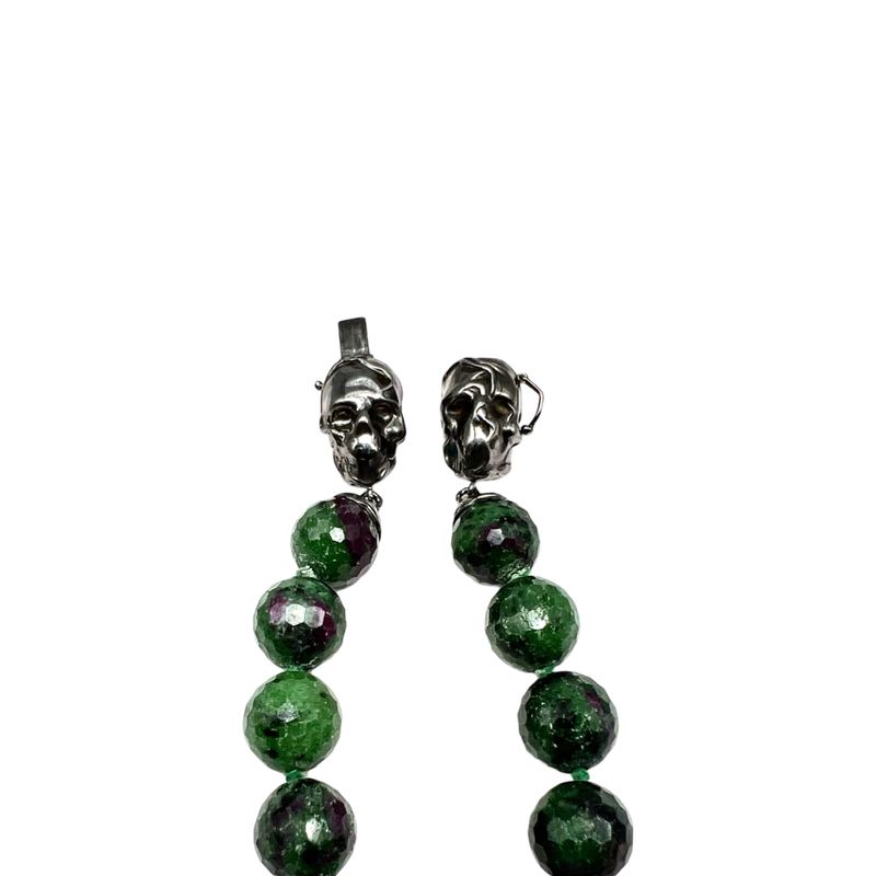 Sterling Silver double skull bracelet with zoisite and ruby