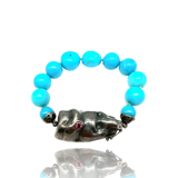 Sterling Silver Big Skull bracelet with turquoise and red tormaline