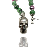 Sterling Silver Big skull bracelet with zoisite and ruby