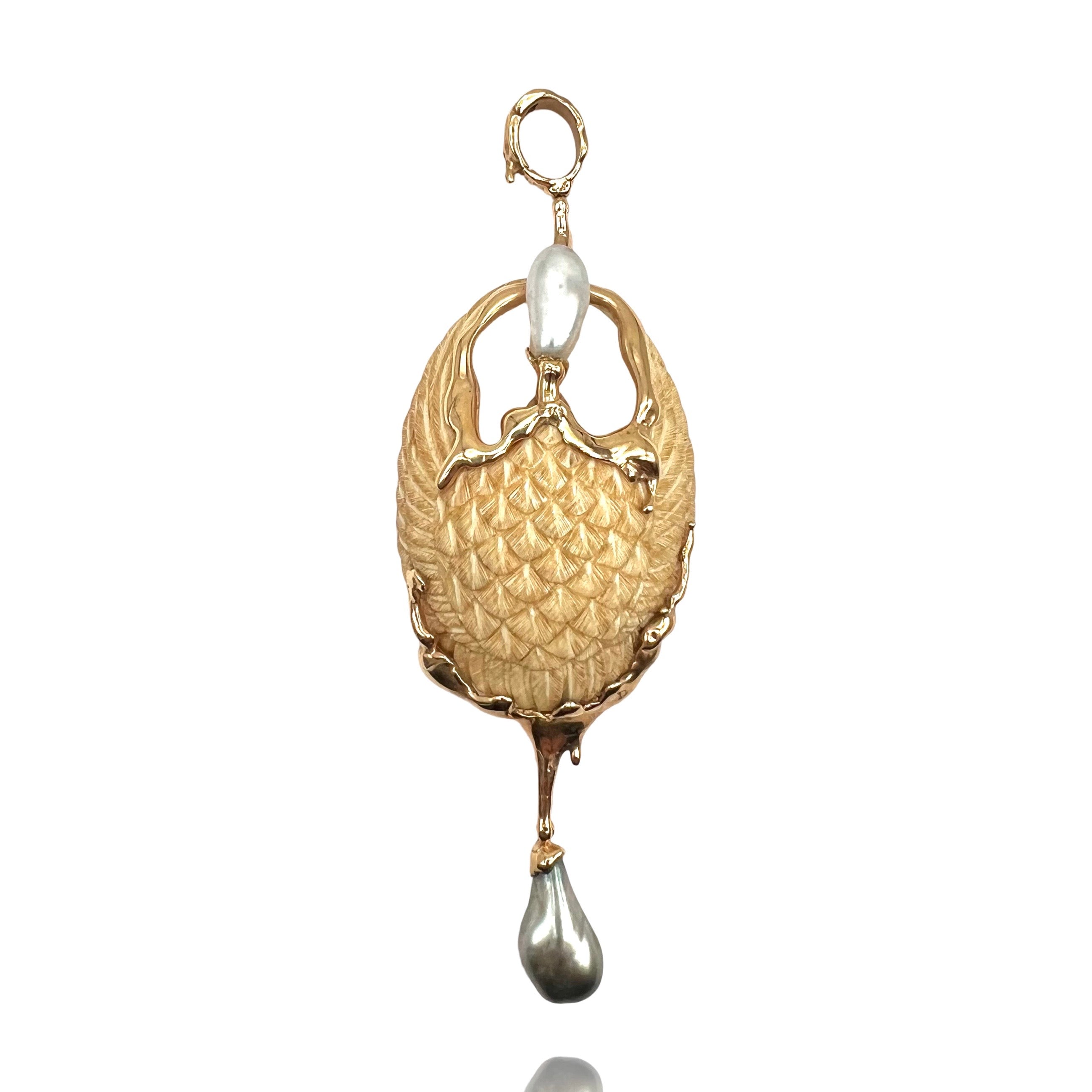Pearl and antique bird Pendant