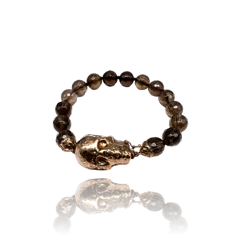 Sterling Silver Big skull bracelet with smoke Quartz